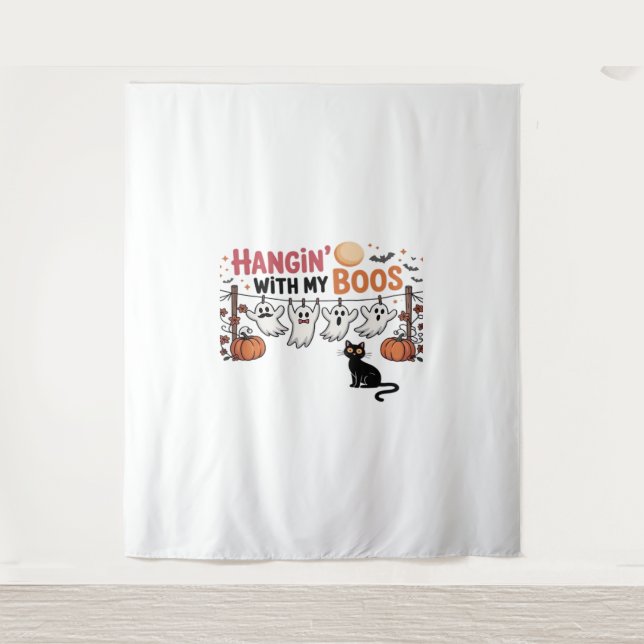 Happy Boo-Day Ghost Cat PNG - Spooky Niedlich Over Wandteppich (Vorderseite)