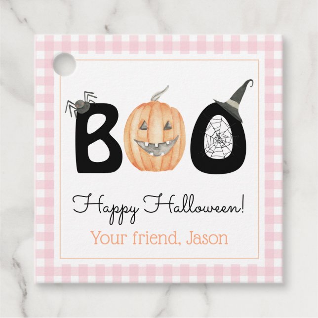 Happy Boo Day Trick oder Treat Halloween Pink Girl Geschenkanhänger (Vorderseite)