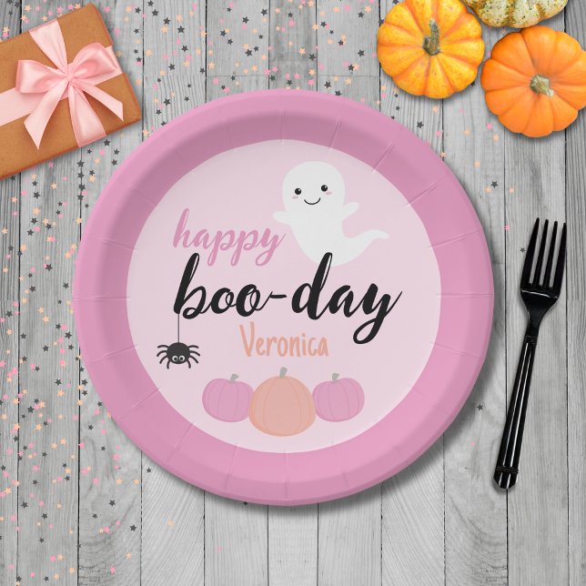 Happy Boo Day zum Geburtstag Pappteller (Happy Boo-Day Halloween Plate)