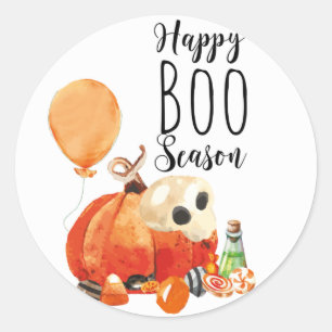Happy Boo Season Watercolor Pumpkin Runder Aufkleber