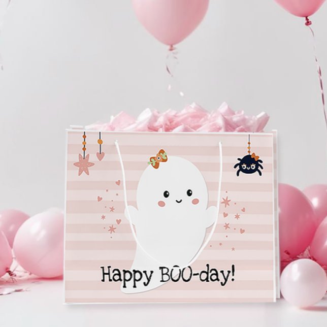 Happy BOOday Kawaii Ghost Pink Halloween Große Geschenktüte (Happy Booday Halloween Birthday Gift Bag)