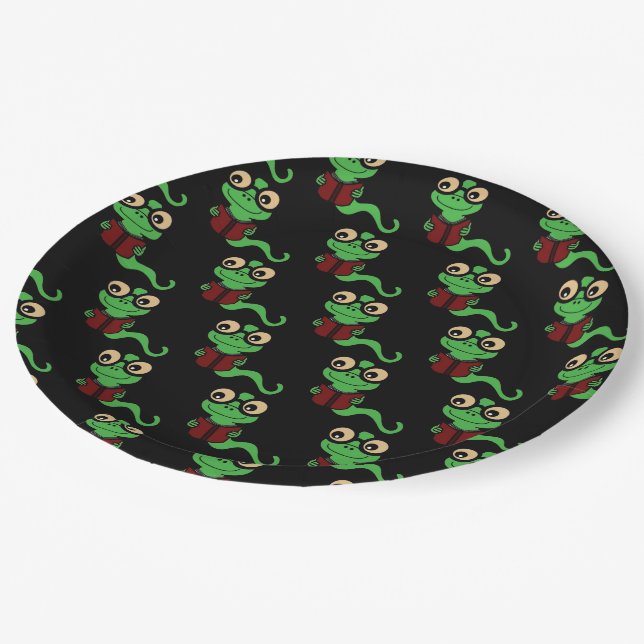 Happy Bookworm Black Pappteller (Schrägansicht)