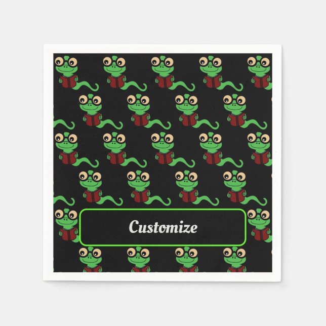 Happy Bookworm Black Serviette (Vorderseite)