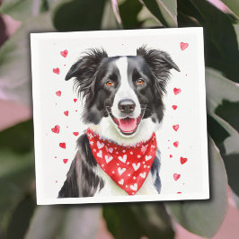 Happy Border Collie Red Heart Bandana Serviette