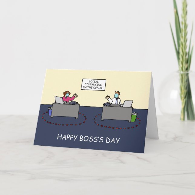 Happy Boss's Day Covid 19 Cartoon Karte (Vorderseite)