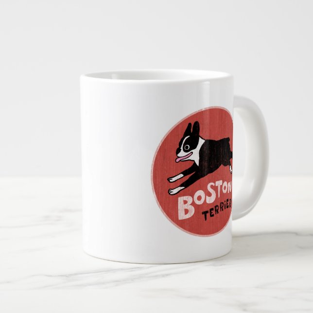 Happy Boston Terrier Running | Niedlicher Cartoon  Jumbo-Tasse (Vorderseite Rechts)