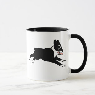 Happy Boston Terrier Running   Niedlicher Cartoon  Tasse