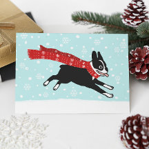 Happy Boston Terrier Winter Snow Weihnachten