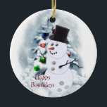 Happy Bowlidays Snowman Keramikornament<br><div class="desc">Der glückliche Bowlidays Snowman ist einfach zu kühn niedlich und wird von allen Bowlern geliebt. Dieses Design wird ein Hit in der Bowling-Gasse. Vollständig anpassbar,  um mit Ihren Fotos und Text,  wenn Sie möchten,  zu personalisieren.</div>