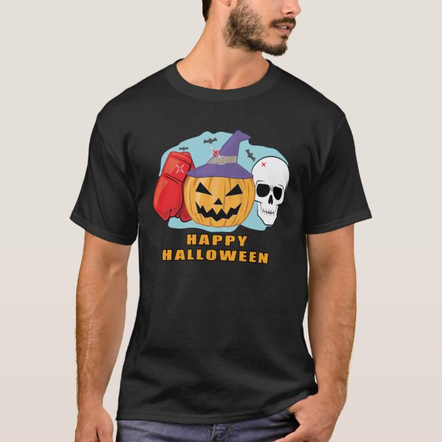 Happy Boxing Halloween - Spooky Skull and Pumpkin T-Shirt (Vorderseite)