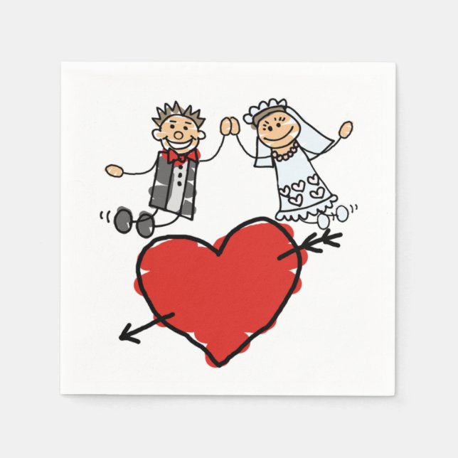 Happy Bride Groom High Five Heart Serviette (Vorderseite)