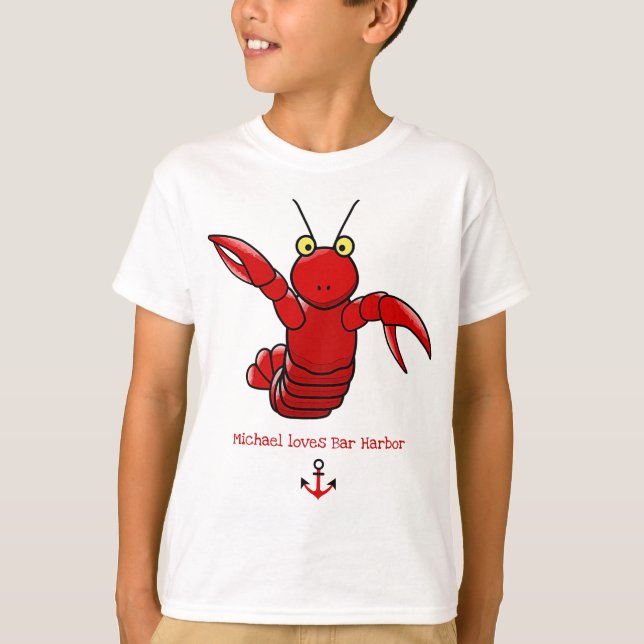Happy Bright Red Lobster I Liebe Bar Harbour T-Shirt (Vorderseite)