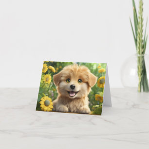 Happy Brown Fluffy Puppy Blank Gruß Karte