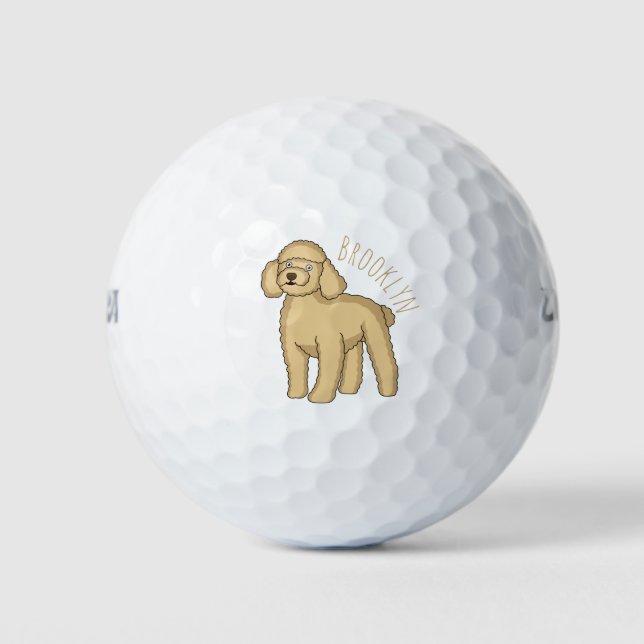Happy Brown Poodle Cartoon Illustration Golfball (Vorderseite)