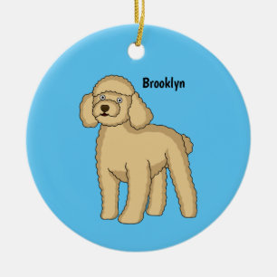 Happy Brown Poodle Cartoon Illustration Keramik Ornament