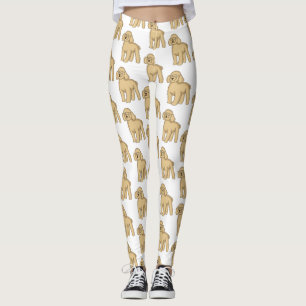 Happy Brown Poodle Cartoon Illustration Leggings