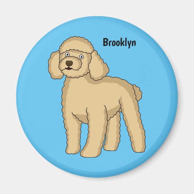 Happy Brown Poodle Cartoon Illustration Magnet (Vorne)