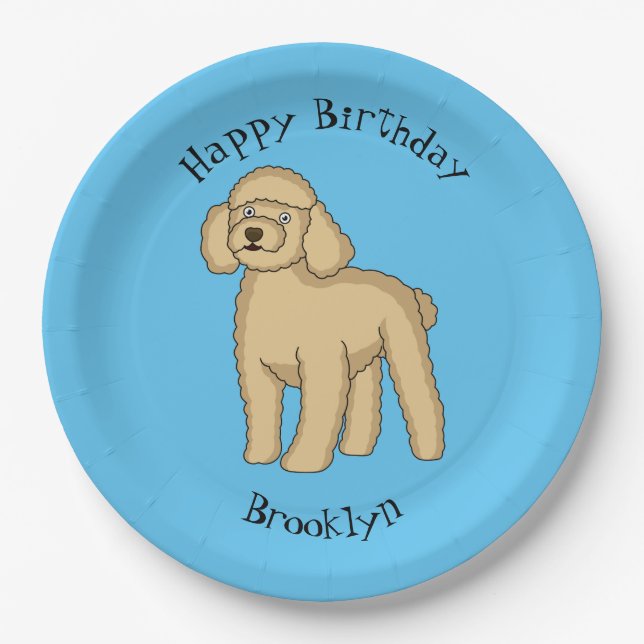 Happy Brown Poodle Cartoon Illustration Pappteller (Vorderseite)