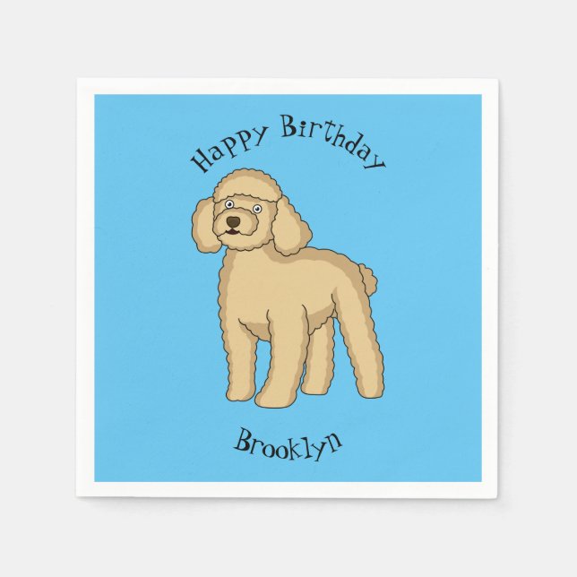 Happy Brown Poodle Cartoon Illustration Serviette (Vorderseite)
