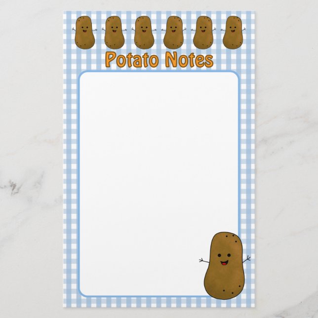 Happy Brown Potato Blue Gingham Briefpapier (Vorderseite)