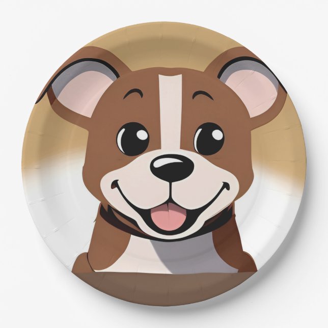 Happy Brown Puppy Dog Lächeln hell Pappteller (Vorderseite)