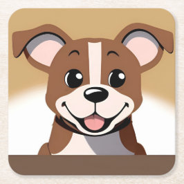 Happy Brown Puppy Dog Lächeln hell Rechteckiger Pappuntersetzer
