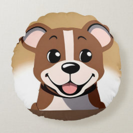 Happy Brown Puppy Dog Lächeln hell Rundes Kissen