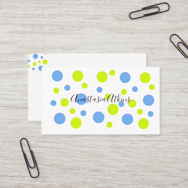 Happy Bubbles Blue Yellow Pattern Business Card Visitenkarte (Vorderseite/Rückseite Beispiel)