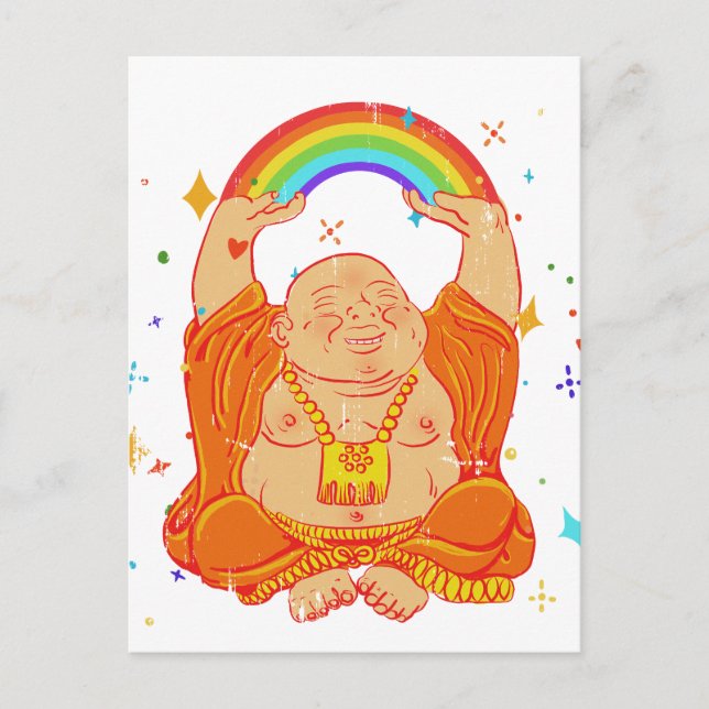 Happy Buddha mit Regenbogen-Postkarte Postkarte (Vorderseite)