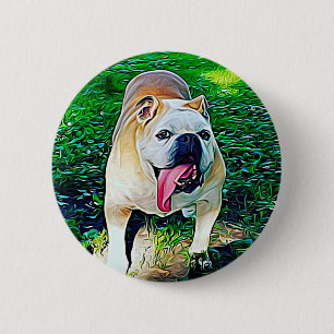Happy Bulldog stilisierte Haustier-Portrait Button