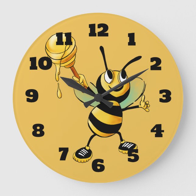 Happy Bumble Bee mit einem Scoop of Honey Große Wanduhr (Vorderseite)