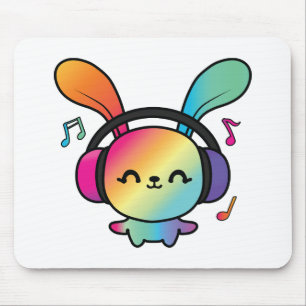 Happy Bunny mit Kopfhörern, die Musik hören. Mousepad