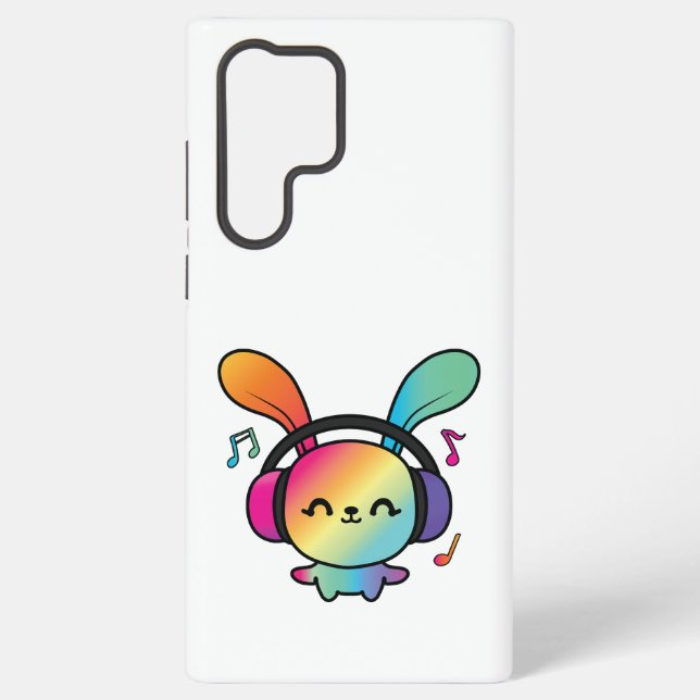 Happy Bunny mit Kopfhörern, die Musik hören. Samsung Galaxy Hülle (Rückseite)