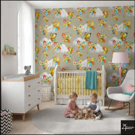 Happy Butterfly Cloud Sky Pattern - Sorrell Brown Tapete