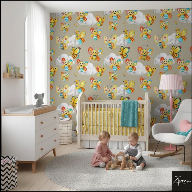 Happy Butterfly Cloud Sky Pattern - Sorrell Brown Tapete (Von Creator hochgeladen)