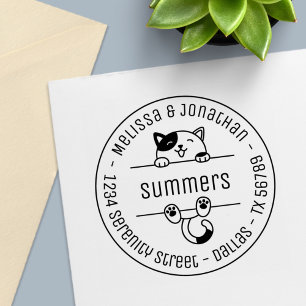 Happy Calico Cat Couple Familienadresse Permastempel