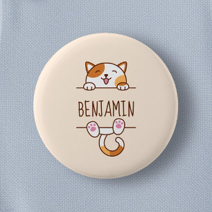 Happy Calico Cat Peeking hinter Individuelle Name Button