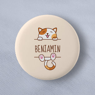 Happy Calico Cat Peeking hinter Individuelle Name Button