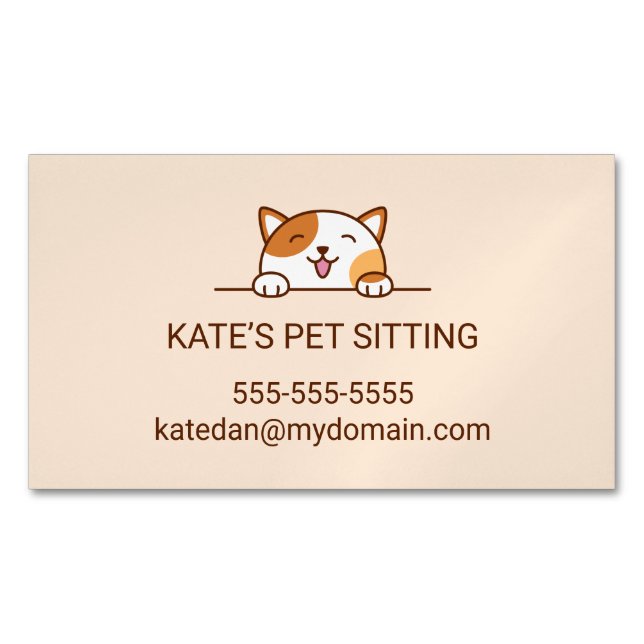 Happy Calico Cat Peeking Pet Sitting Service Magnetische Visitenkarte (Vorderseite)