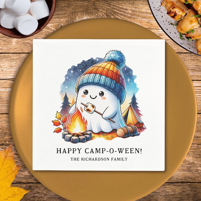 Happy Camp-o-ween Ghost Camping Custom Halloween Serviette (Von Creator hochgeladen)