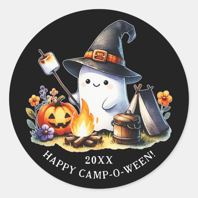 Happy Camp-o-ween Ghost Camping Halloween Runder Aufkleber (Vorderseite)