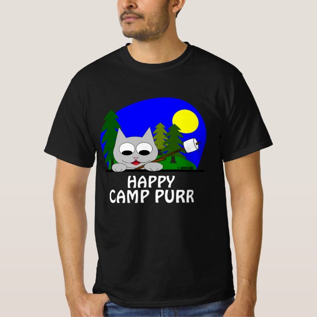 Happy Camp Purr Camping Cat Funny T Shirt (Vorderseite)