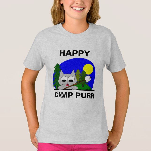 Happy Camp Purr Funny Camping Cartoon Cat T Shirt (Vorderseite)