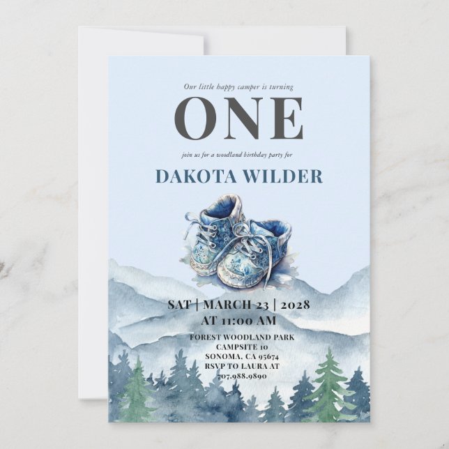 Happy Camper 1. Geburtstag Campingplatz Party Einladung (Vorderseite)