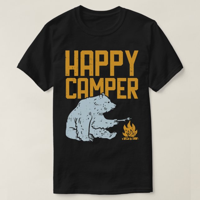 Happy Camper Bärenurlaub Wandern Camp Campfire Ca T-Shirt (Design vorne)