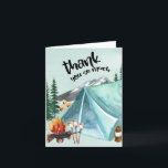 Happy Camper Birthday Camping Zent Dankeskarte<br><div class="desc">Camping bedankt sich bei Ihrer Karte - perfekt für eine Grillen im Hinterhof,  ein Picknick oder eine Geburtstagsfeier im Freien. Diese Minze und blaue Aquarell-Design hat Berg- und Waldlandschaft mit Zelt,  Lagerfeuer und Räuchern. Der Titel lautet "Vielen Dank" und der Rest Dankeschön-Nachricht ist vollständig editierbar.</div>