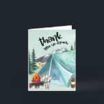 Happy Camper Birthday Camping Zent Dankeskarte<br><div class="desc">Camping bedankt sich bei Ihrer Karte - perfekt für eine Grillen im Hinterhof,  ein Picknick oder eine Geburtstagsfeier im Freien. Diese Minze und blaue Aquarell-Design hat Berg- und Waldlandschaft mit Zelt,  Lagerfeuer und Räuchern. Der Titel lautet "Vielen Dank" und der Rest Dankeschön-Nachricht ist vollständig editierbar.</div>