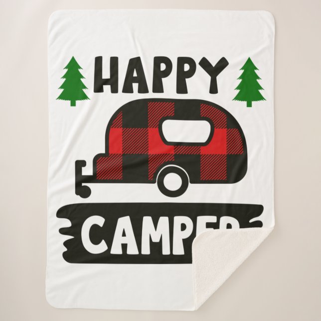 Happy Camper Buffalo Kariert Sherpa Blanket Sherpadecke (Vorderseite)