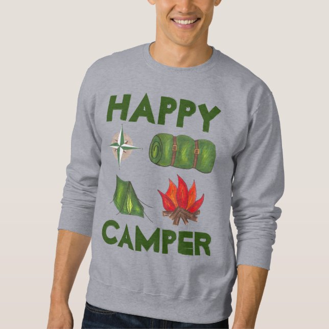 Happy Camper Caming Enthusiast Zelt Kompass Sweatshirt (Vorderseite)
