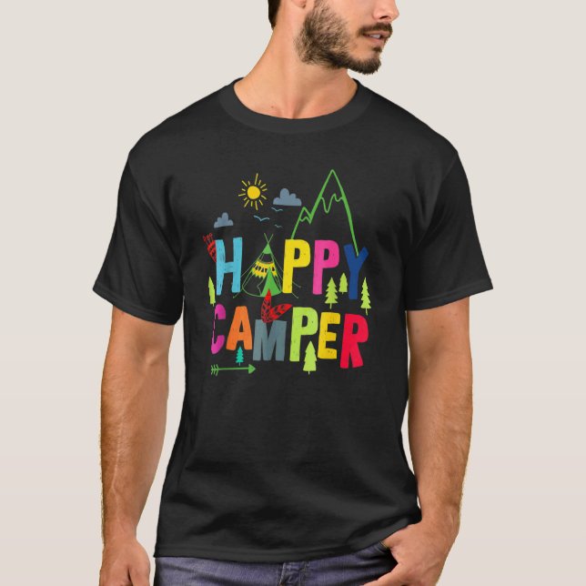 Happy Camper Camping Bergsee-Zauber Männer Frauen  T-Shirt (Vorderseite)